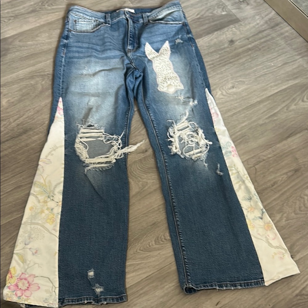Willow & Root Blue Flare Distressed Jeans